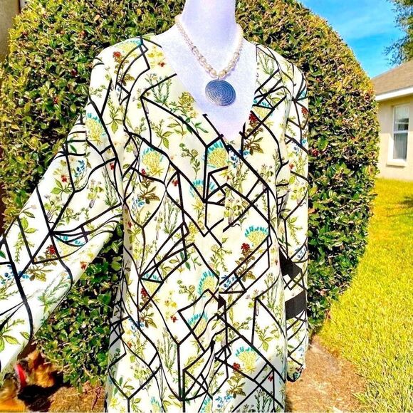 WAYF HENDRIX PRINT V-NECK ABSTRACT FLORAL LONG SLEEVE SHEATH DRESS M NWT - Picture 3 of 17